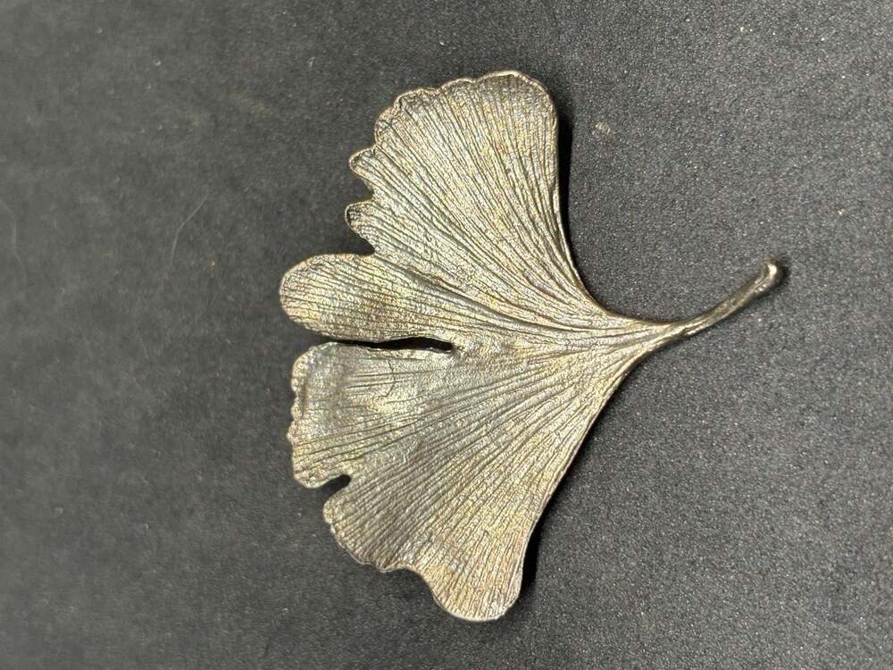 Michael Michaud Ginkgo Leaf Brooch Pin Botanical Oxidized Silver Tone Statement